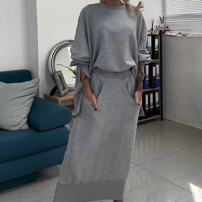 2-teiliges Set aus Rundhals-Sweatshirt und Rock für Damen