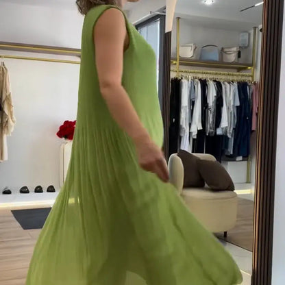⏳ LETZTER TAG IM ANGEBOT: 50% Rabatt auf das zweite Produkt💃🏻Ärmelloses Plisseekleid aus Chiffon – Elegant, atmungsaktiv & perfekt für jeden Anlass! 🌿