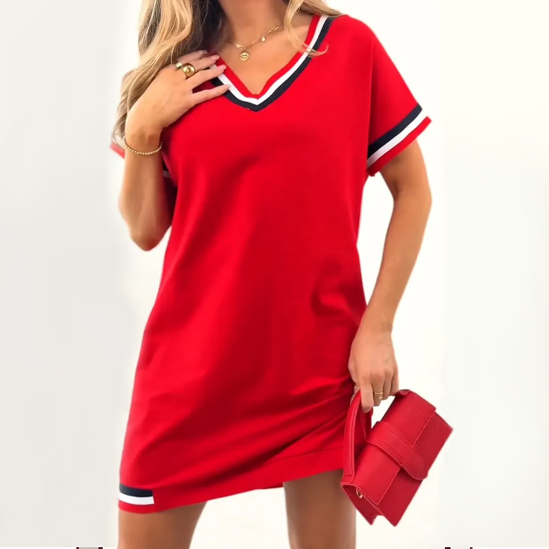 🔥👗2025 Neuer Produktrabatt💃Midikleid mit V-Ausschnitt und Farbblock-Design🌟