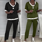 Lässiges Damen-Zweiteiler: Top mit V-Ausschnitt und Hose