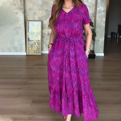 🎁Begrenzte Zeit 50% Rabatt⏳Gemustertes Damenkleid mit V-Ausschnitt