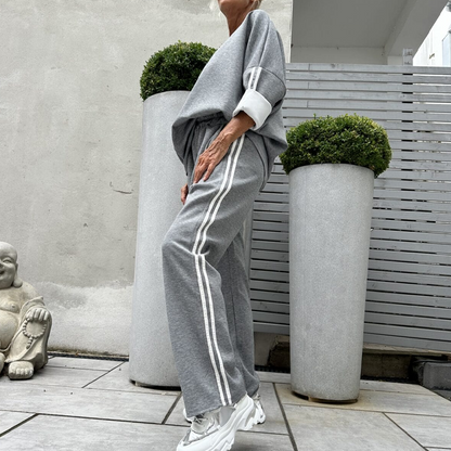 🌸Neu eingetroffen 49% RABATT💖 Lässiges Damen-Set aus gestreiften Oberteilen und weiten Hosen, 2-teilig