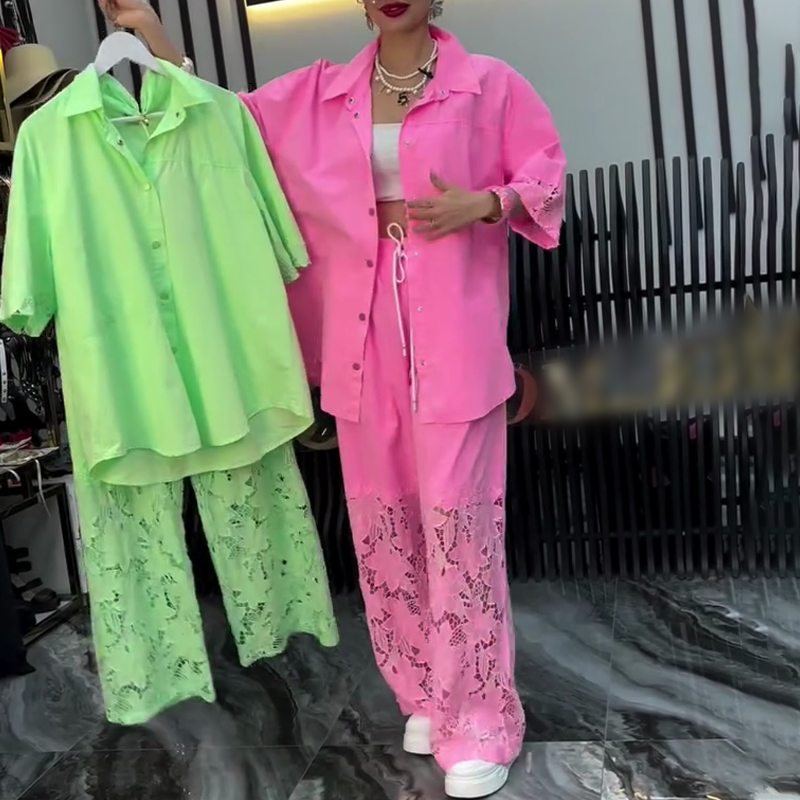 Damen-Zweiteiler: Bluse mit Knopfleiste & Hose
