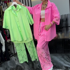 Damen-Zweiteiler: Bluse mit Knopfleiste & Hose