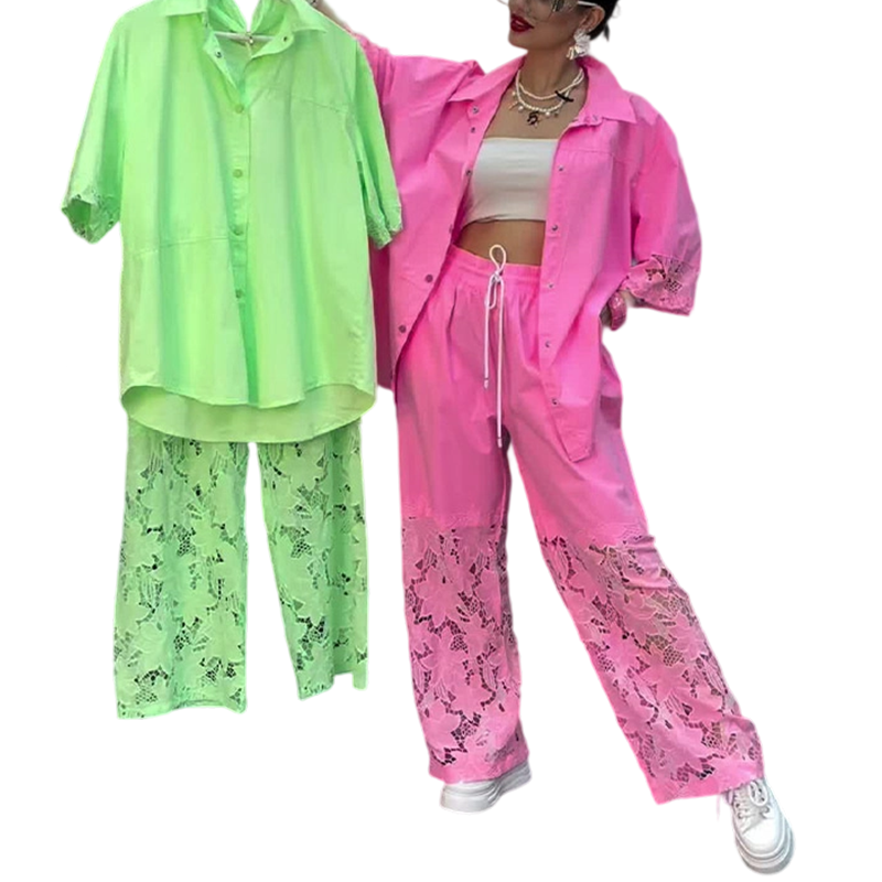 Damen-Zweiteiler: Bluse mit Knopfleiste & Hose