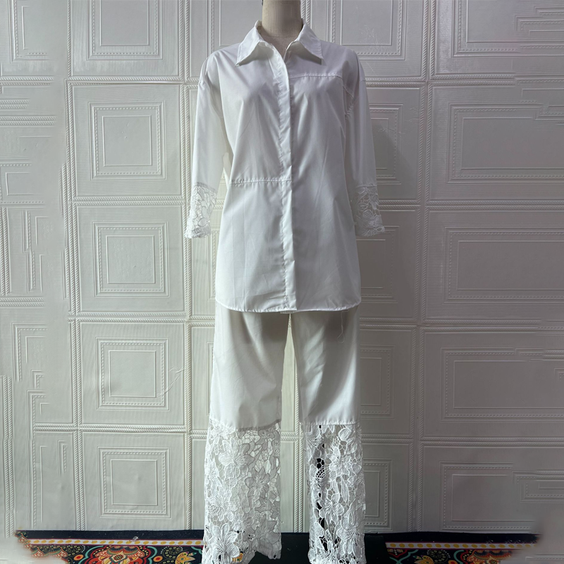 Damen-Zweiteiler: Bluse mit Knopfleiste & Hose