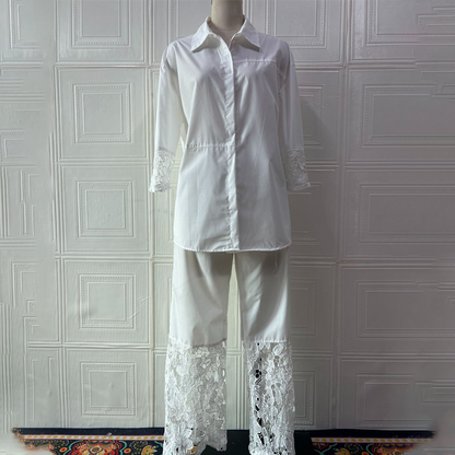 Damen-Zweiteiler: Bluse mit Knopfleiste & Hose