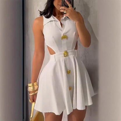 Elegantes, sexy, ärmelloses Kleid mit V-Ausschnitt für Damen