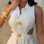 Elegantes, sexy, ärmelloses Kleid mit V-Ausschnitt für Damen