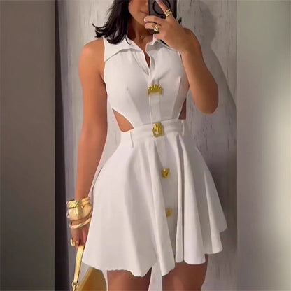 Elegantes, sexy, ärmelloses Kleid mit V-Ausschnitt für Damen