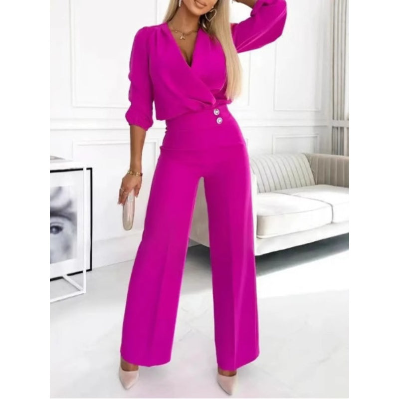 🌸💖Damenmode V-Ausschnitt Top und Hose Set