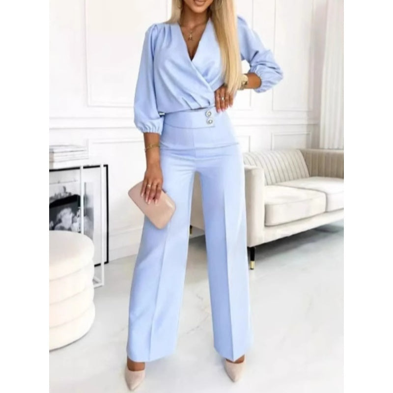 🌸💖Damenmode V-Ausschnitt Top und Hose Set