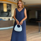 V-Neck Solid Color Sleeveless Dress