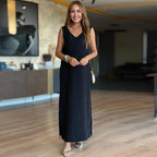V-Neck Solid Color Sleeveless Dress