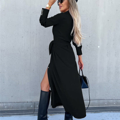 Damen-Langarm-Hemdblusenkleid