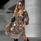 💜 LETZTER TAG DER AKTION – 50 % RABATT 💜💃 Elegantes langärmeliges Kleid mit V-Ausschnitt und Print