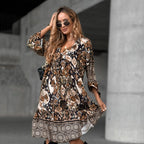 💜 LETZTER TAG DER AKTION – 50 % RABATT 💜💃 Elegantes langärmeliges Kleid mit V-Ausschnitt und Print