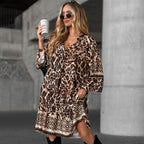 💜 LETZTER TAG DER AKTION – 50 % RABATT 💜💃 Elegantes langärmeliges Kleid mit V-Ausschnitt und Print