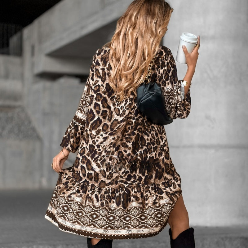💜 LETZTER TAG DER AKTION – 50 % RABATT 💜💃 Elegantes langärmeliges Kleid mit V-Ausschnitt und Print