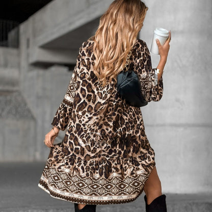 💜 LETZTER TAG DER AKTION – 50 % RABATT 💜💃 Elegantes langärmeliges Kleid mit V-Ausschnitt und Print