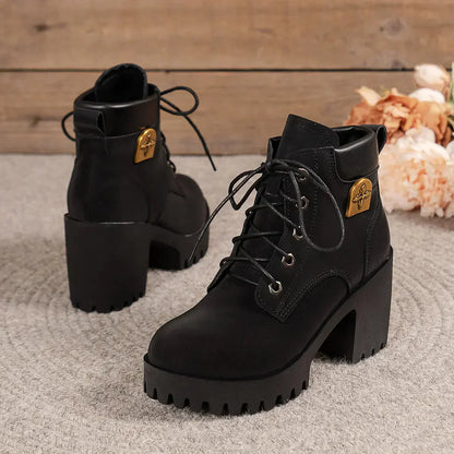 🔥【35-42】 👢✨2025 Neuheit für diesen Herbst: Stiefeletten mit dicken Absätzen und Keilabsätzen – Retro-Modell mit Schnürsenkeln für Damen