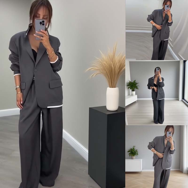 🍁🔥Begrenztes Angebot: Herbstneuheiten heute 61% reduziert! Damen-Zweiteiler: Blazer mit langen Ärmeln & Hose mit weitem Bein