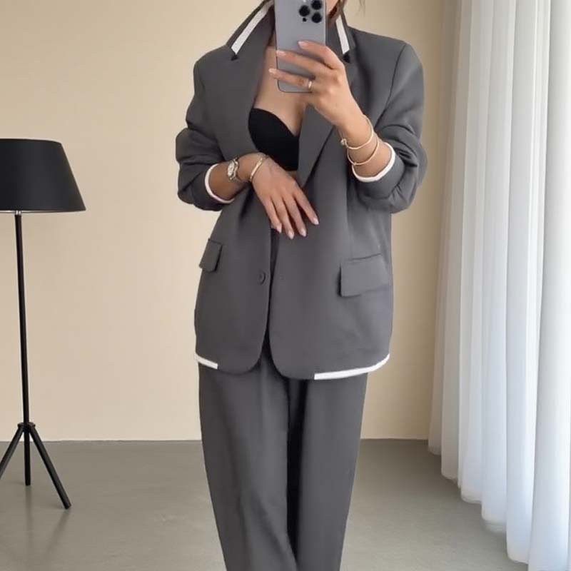 🍁🔥Begrenztes Angebot: Herbstneuheiten heute 61% reduziert! Damen-Zweiteiler: Blazer mit langen Ärmeln & Hose mit weitem Bein