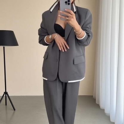 🍁🔥Begrenztes Angebot: Herbstneuheiten heute 61% reduziert! Damen-Zweiteiler: Blazer mit langen Ärmeln & Hose mit weitem Bein