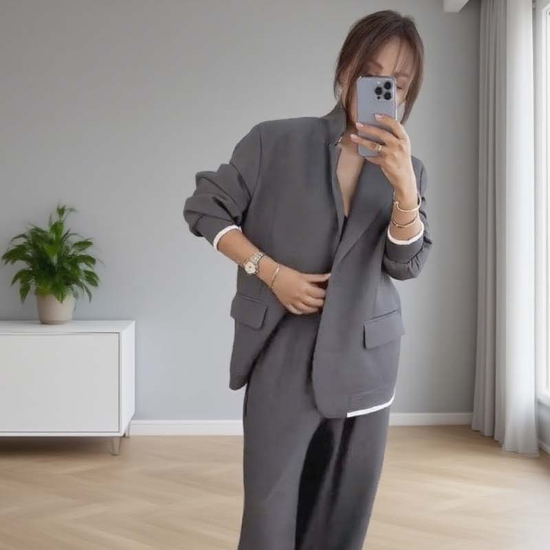 🍁🔥Begrenztes Angebot: Herbstneuheiten heute 61% reduziert! Damen-Zweiteiler: Blazer mit langen Ärmeln & Hose mit weitem Bein