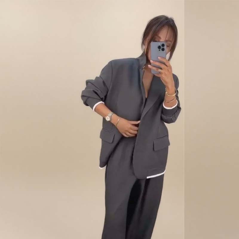 🍁🔥Begrenztes Angebot: Herbstneuheiten heute 61% reduziert! Damen-Zweiteiler: Blazer mit langen Ärmeln & Hose mit weitem Bein