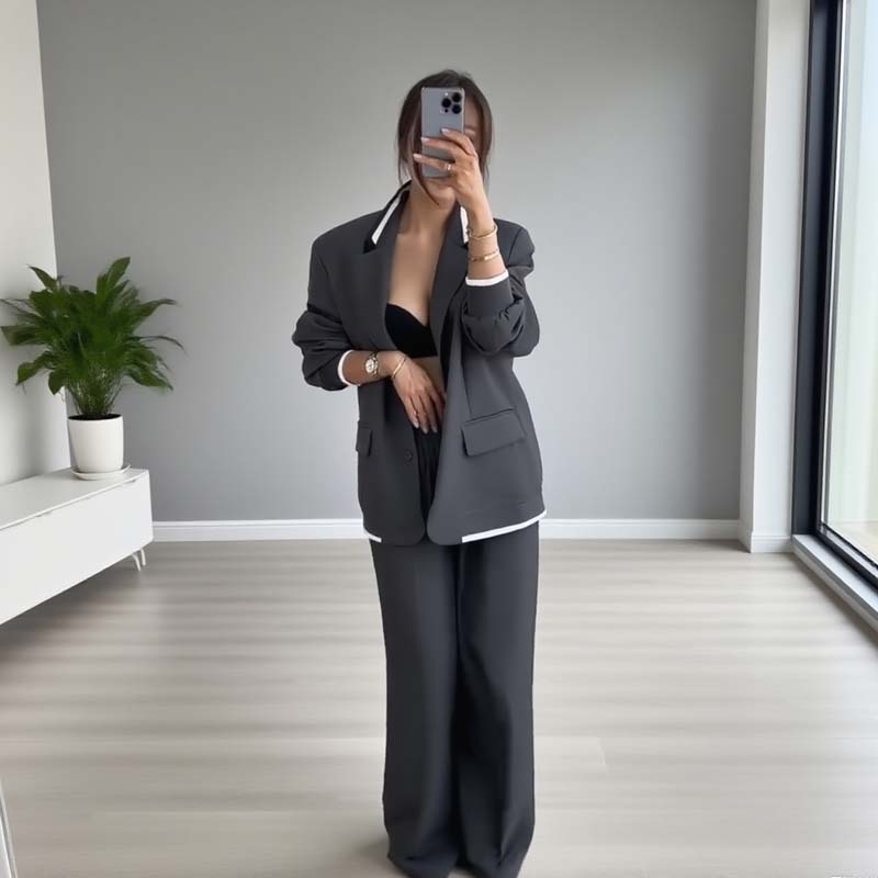 🍁🔥Begrenztes Angebot: Herbstneuheiten heute 61% reduziert! Damen-Zweiteiler: Blazer mit langen Ärmeln & Hose mit weitem Bein