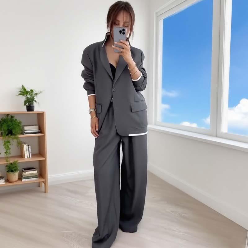 🍁🔥Begrenztes Angebot: Herbstneuheiten heute 61% reduziert! Damen-Zweiteiler: Blazer mit langen Ärmeln & Hose mit weitem Bein