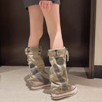 💗LETZTER TAG AKTION - 76% RABATT💗Flache Retro-Stiefel aus Canvas mit mittlerem Schaft für Damen📦Freie Lieferung