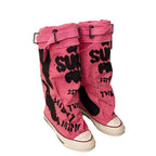 💗LETZTER TAG AKTION - 76% RABATT💗Flache Retro-Stiefel aus Canvas mit mittlerem Schaft für Damen📦Freie Lieferung