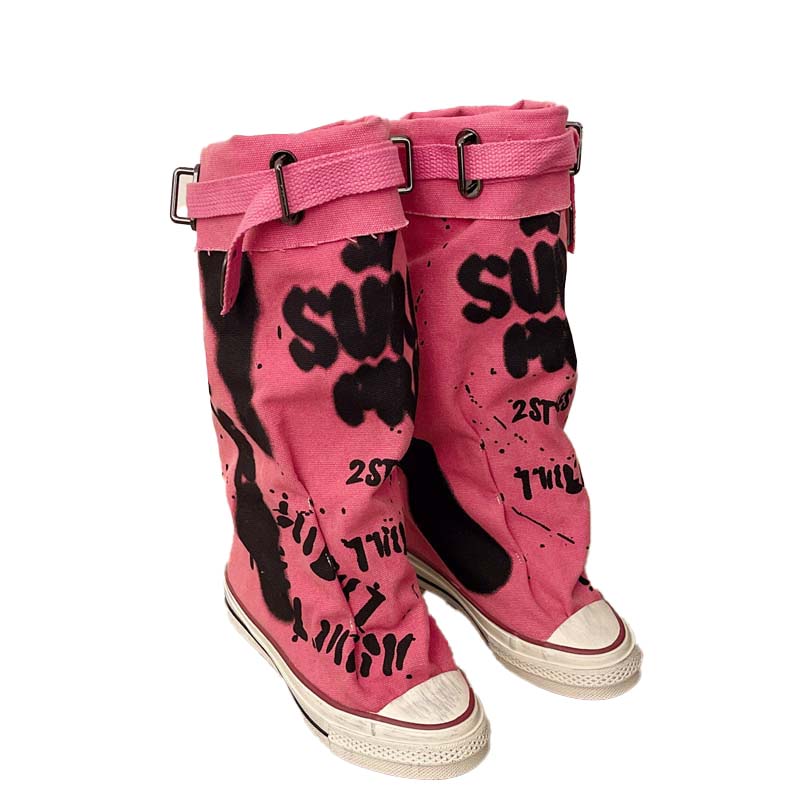 💗LETZTER TAG AKTION - 76% RABATT💗Flache Retro-Stiefel aus Canvas mit mittlerem Schaft für Damen📦Freie Lieferung