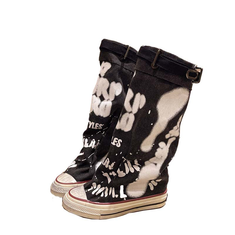 💗LETZTER TAG AKTION - 76% RABATT💗Flache Retro-Stiefel aus Canvas mit mittlerem Schaft für Damen📦Freie Lieferung
