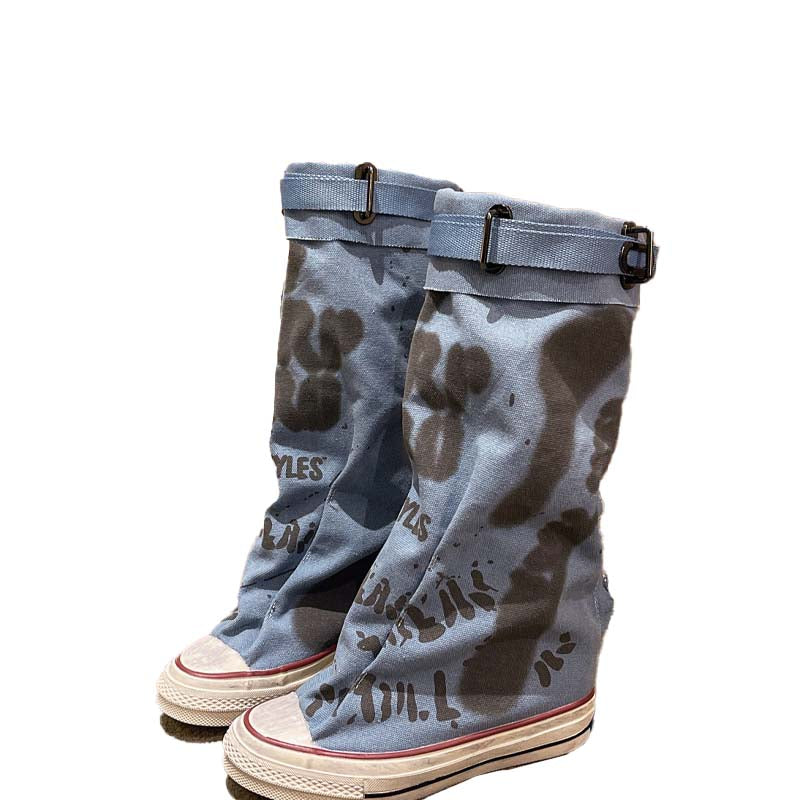 💗LETZTER TAG AKTION - 76% RABATT💗Flache Retro-Stiefel aus Canvas mit mittlerem Schaft für Damen📦Freie Lieferung