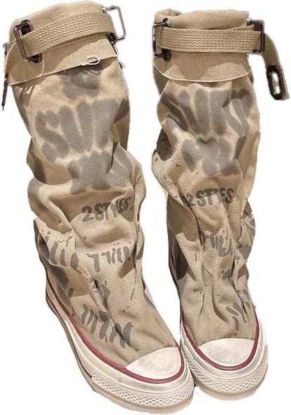 💗LETZTER TAG AKTION - 76% RABATT💗Flache Retro-Stiefel aus Canvas mit mittlerem Schaft für Damen📦Freie Lieferung