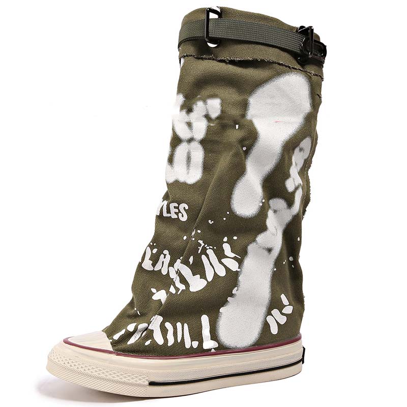 💗LETZTER TAG AKTION - 76% RABATT💗Flache Retro-Stiefel aus Canvas mit mittlerem Schaft für Damen📦Freie Lieferung