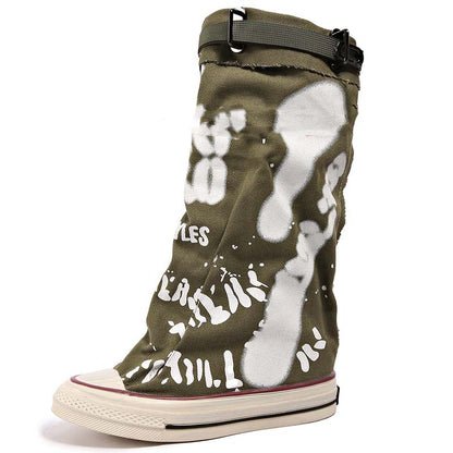 💗LETZTER TAG AKTION - 76% RABATT💗Flache Retro-Stiefel aus Canvas mit mittlerem Schaft für Damen📦Freie Lieferung