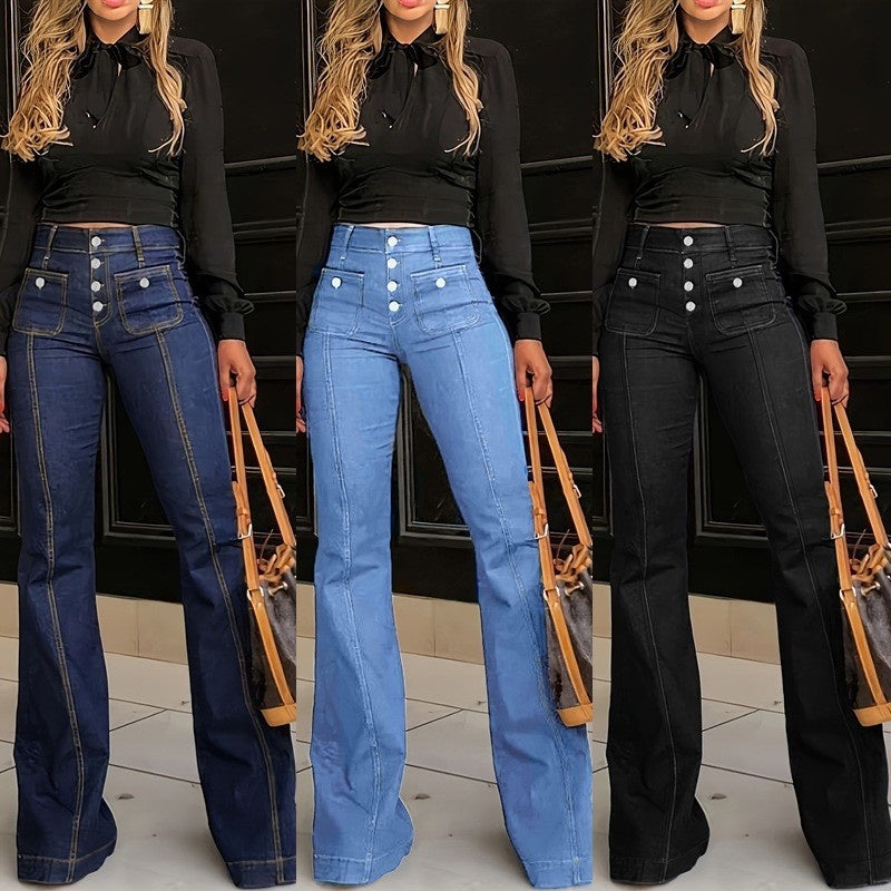 Damen modische hoch taillierte Schlagjeans