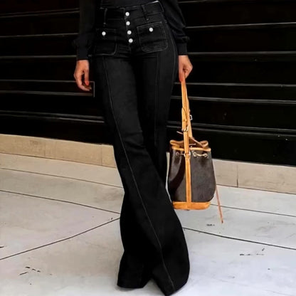 🔥Solange der Vorrat reicht 40 % Rabatt!🎉High-Waist Jeans mit Knopfleiste – Figurbetonte Schlaghose für Damen 👖✨