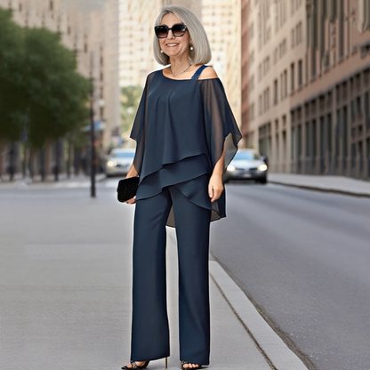 ⏳Limitiertes 50 % Rabatt+KOSTENLOSER VERSAND⏰Unregelmäßiges Chiffon-Oberteil für Damen ＆ Weite Hose 2-teiliges Set👚👖