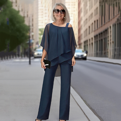 ⏳Limitiertes 50 % Rabatt+KOSTENLOSER VERSAND⏰Unregelmäßiges Chiffon-Oberteil für Damen ＆ Weite Hose 2-teiliges Set👚👖