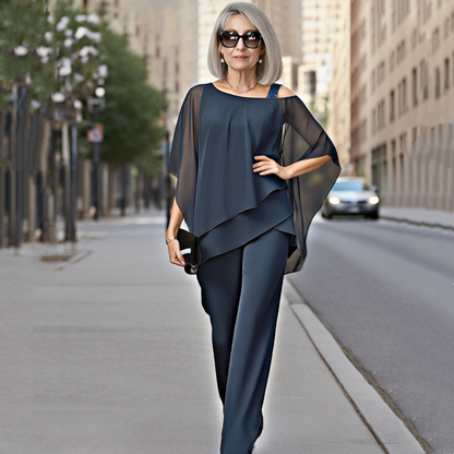 ⏳Limitiertes 50 % Rabatt+KOSTENLOSER VERSAND⏰Unregelmäßiges Chiffon-Oberteil für Damen ＆ Weite Hose 2-teiliges Set👚👖