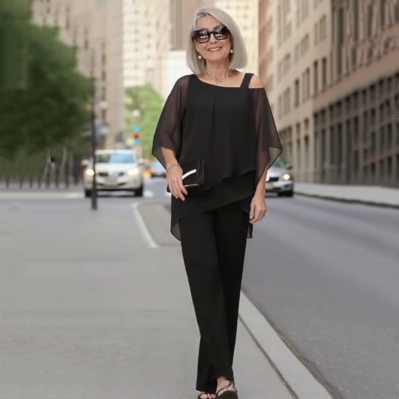 ⏳Limitiertes 50 % Rabatt+KOSTENLOSER VERSAND⏰Unregelmäßiges Chiffon-Oberteil für Damen ＆ Weite Hose 2-teiliges Set👚👖