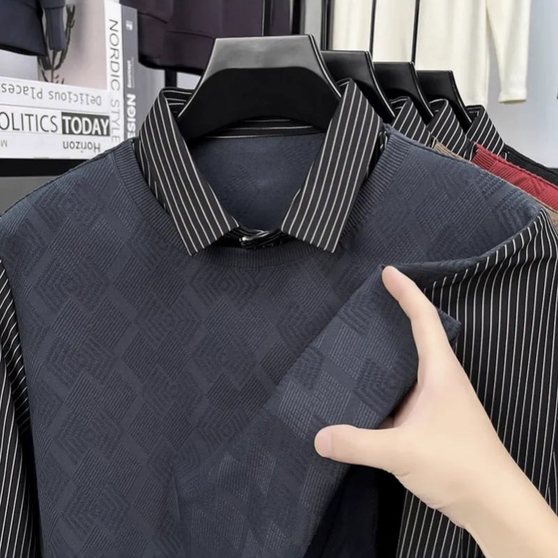 Herren lässiges Langarm-Oberteil in Layering-Optik