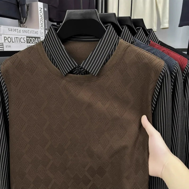 Herren lässiges Langarm-Oberteil in Layering-Optik