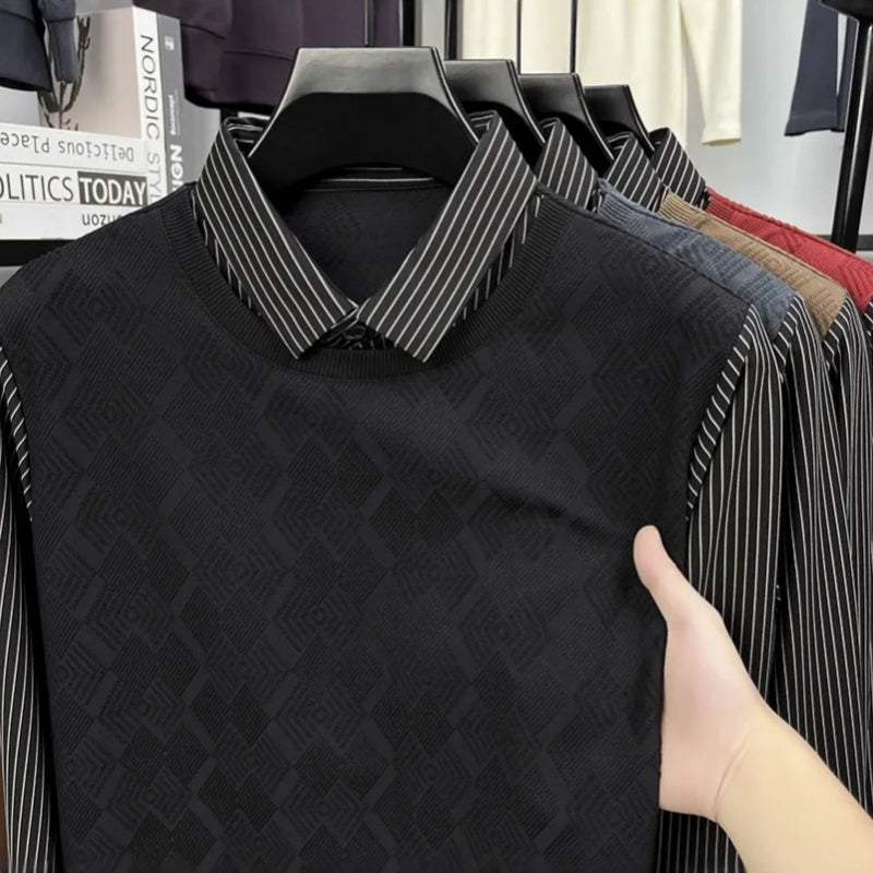 Herren lässiges Langarm-Oberteil in Layering-Optik