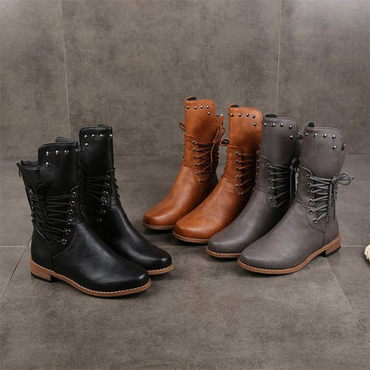 Damen Schnürstiefel mit niedrigem Absatz und runder Spitze🚀Versandkostenfrei